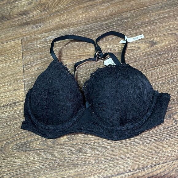 Aerie black lace plunge push up bra adjustable 32C‎ - Picture 1 of 10